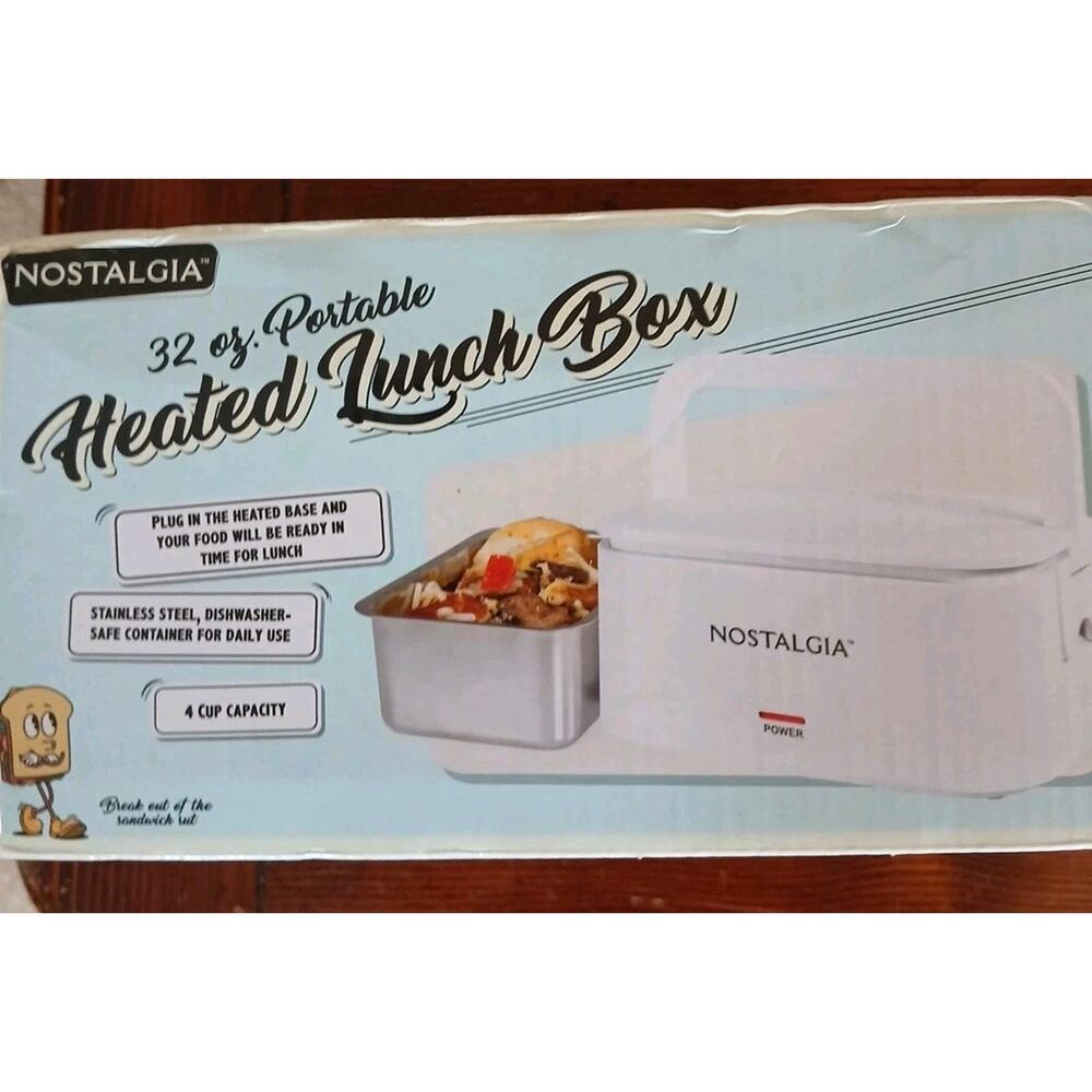 Nostalgia 32 oz Portable Heated Lunch Box Stainless Steel Container Power